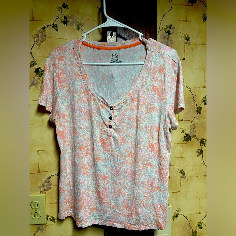 JASMINE & GINGER 1 Piece Women’s Pajama top Pink Orange Gray Floral‎ Sz Medium
